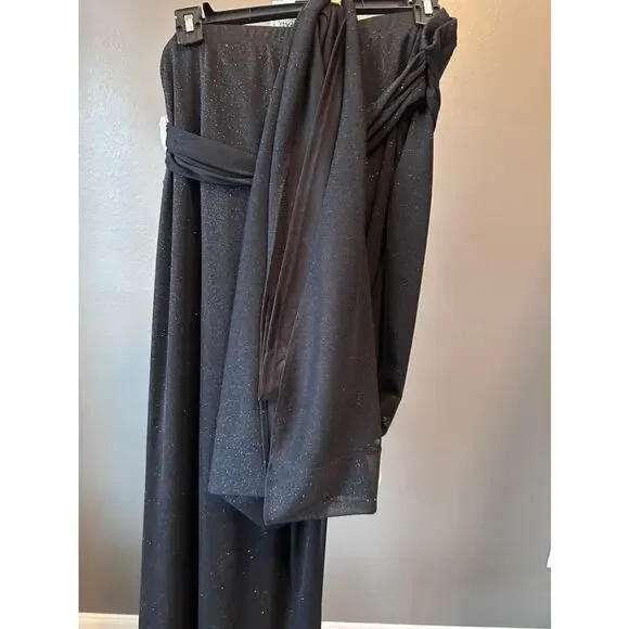 Onyx Nite Black Glitter Wide Leg Pants XL Wrap Tie Overlay Sheer Layer NWT - Picture 8 of 9